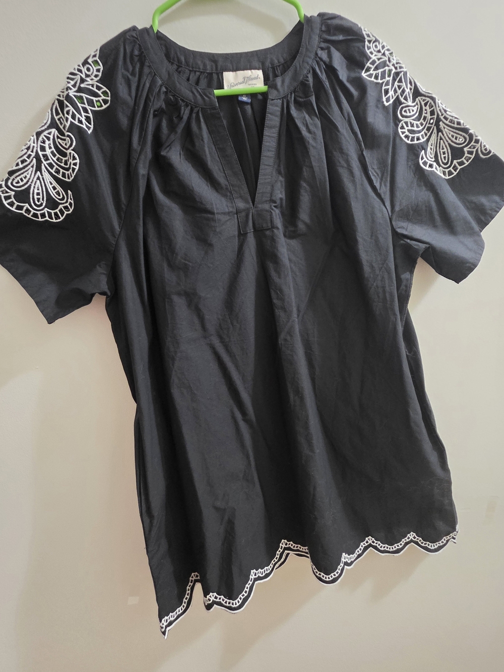 Universal Thread Black Tunic Top with White Embroidery - like new